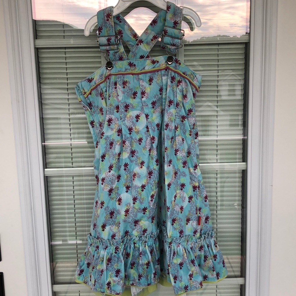 Shilav 4T Blue Floral Velvet Overall Dress
